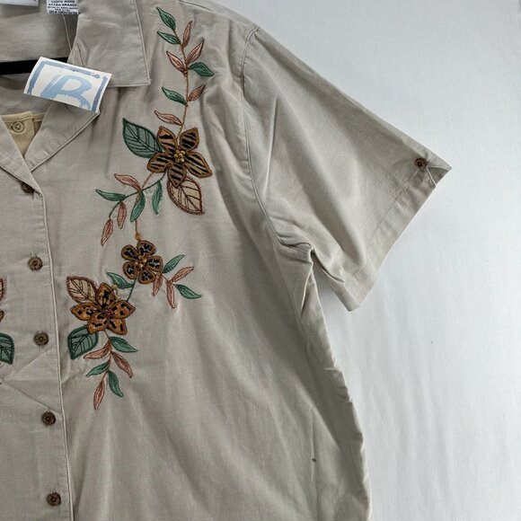 Bobby Brooks Layered Button Up Shirt Women XL Short Sleeve Flower Embroidery - Picture 9 of 13